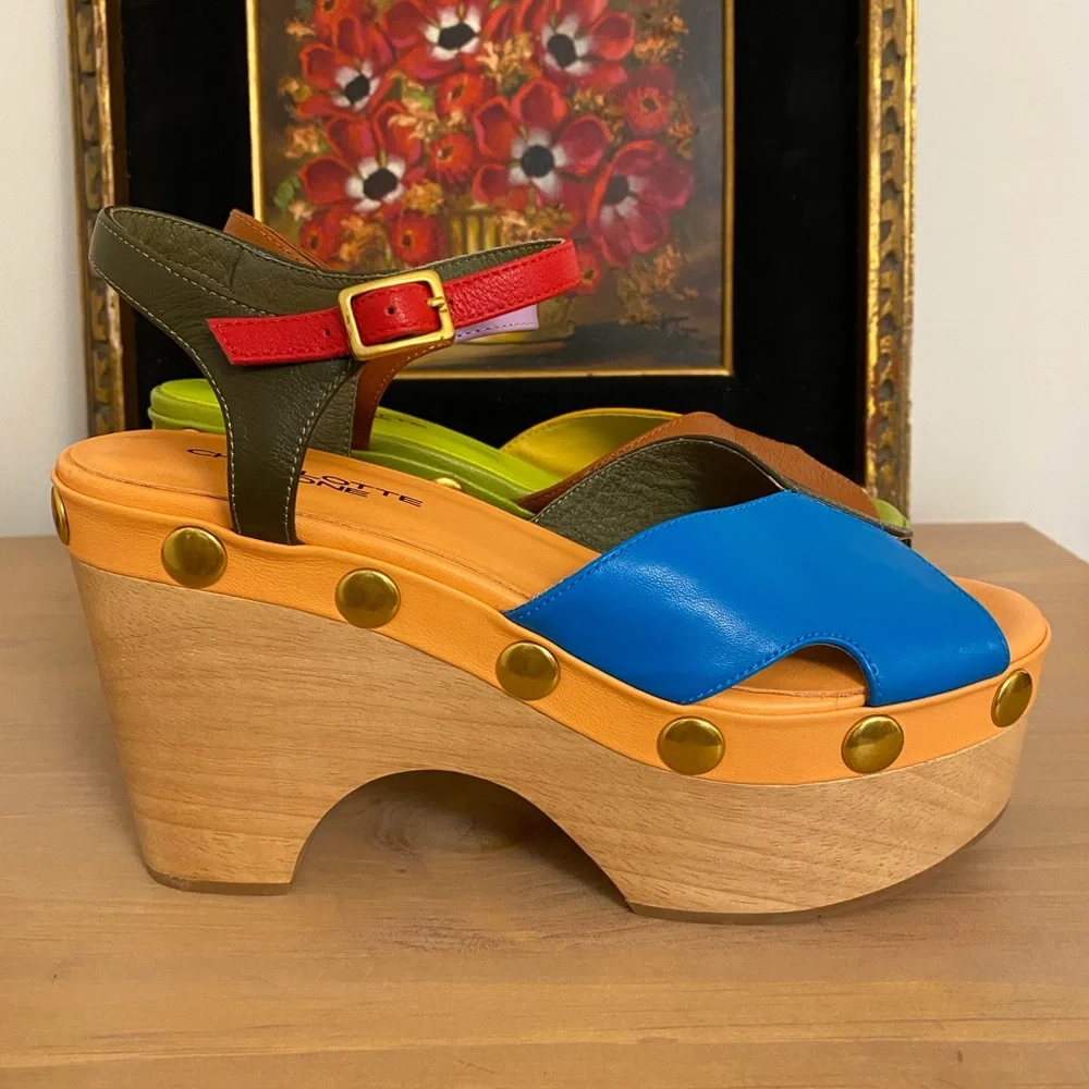 Charlotte Stone Multi-Color Leather Platform Sandals